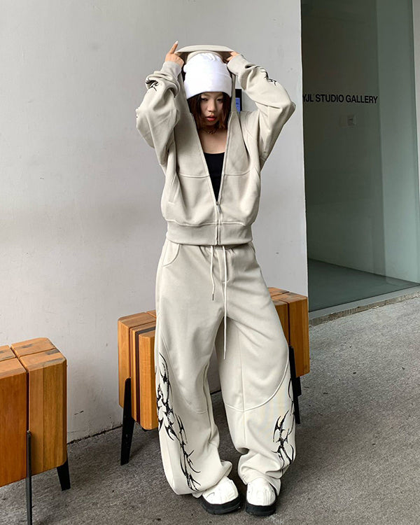 Embroidered Graphic Wide-Leg Sweatpants