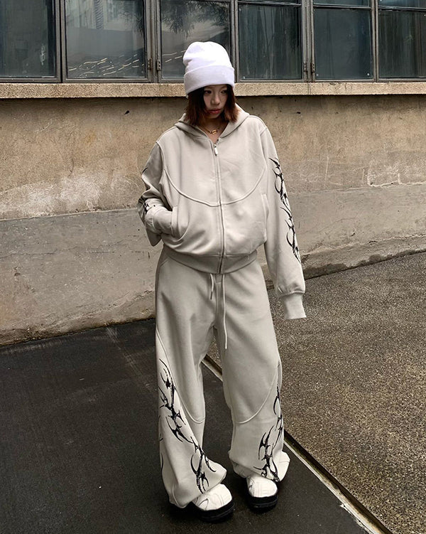 Embroidered Graphic Wide-Leg Sweatpants