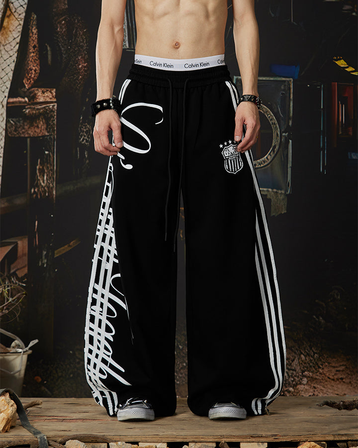 Curved Script Stripe Wide-Leg Sweatpants