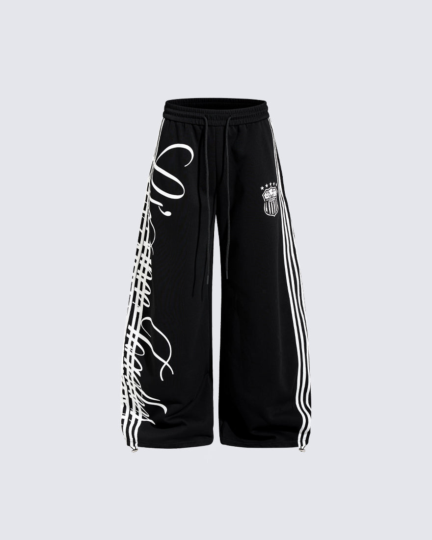 Curved Script Stripe Wide-Leg Sweatpants