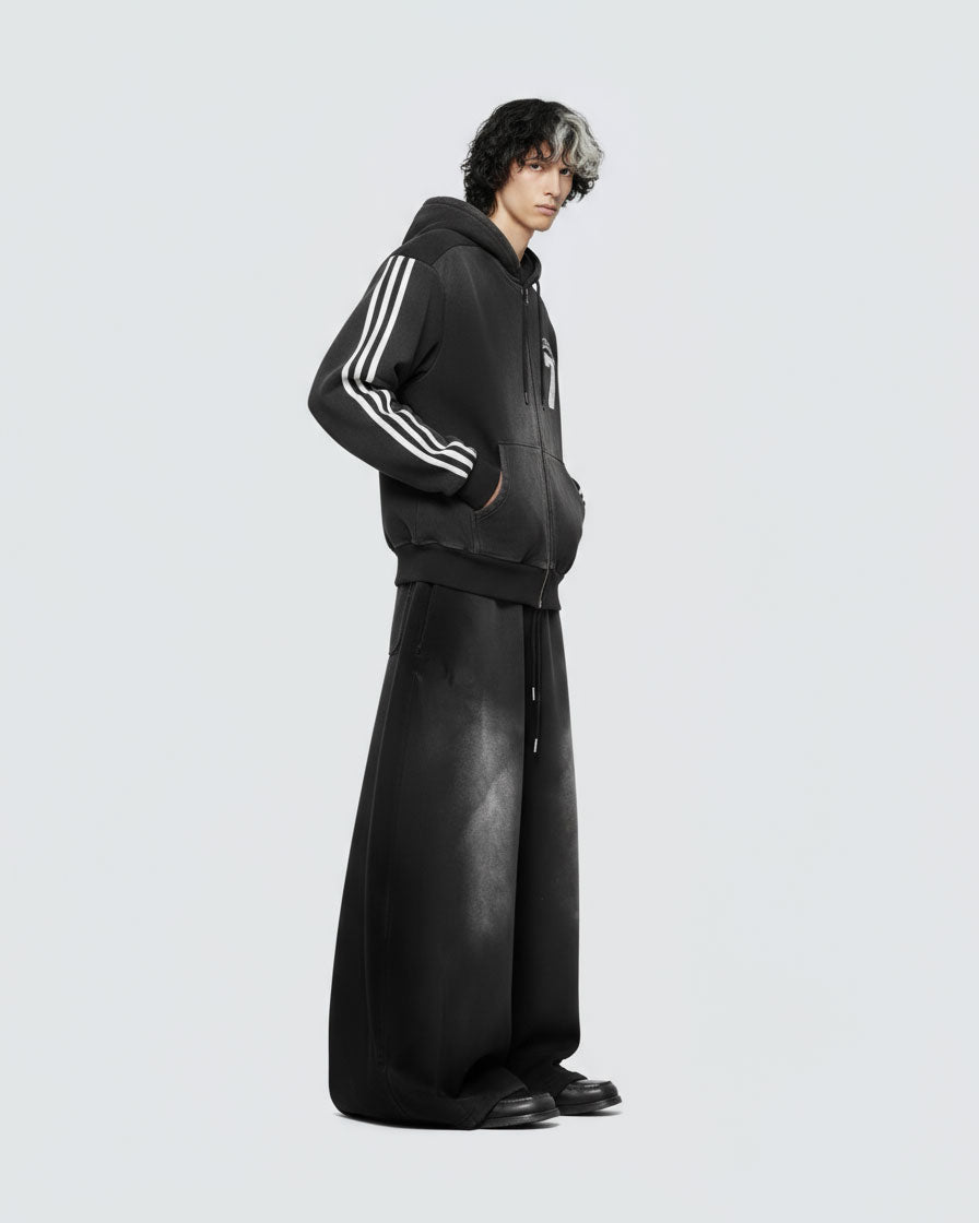 Vintage Loose Fit Distressed Wide-Leg Scimitar Sweatpants