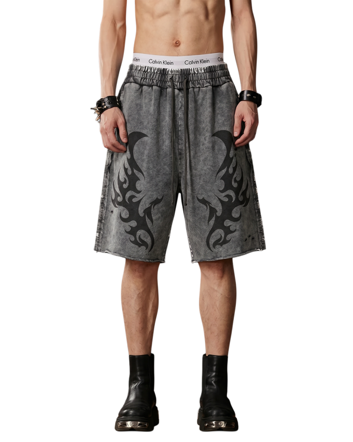 Tribal Print Grey Sweat Shorts