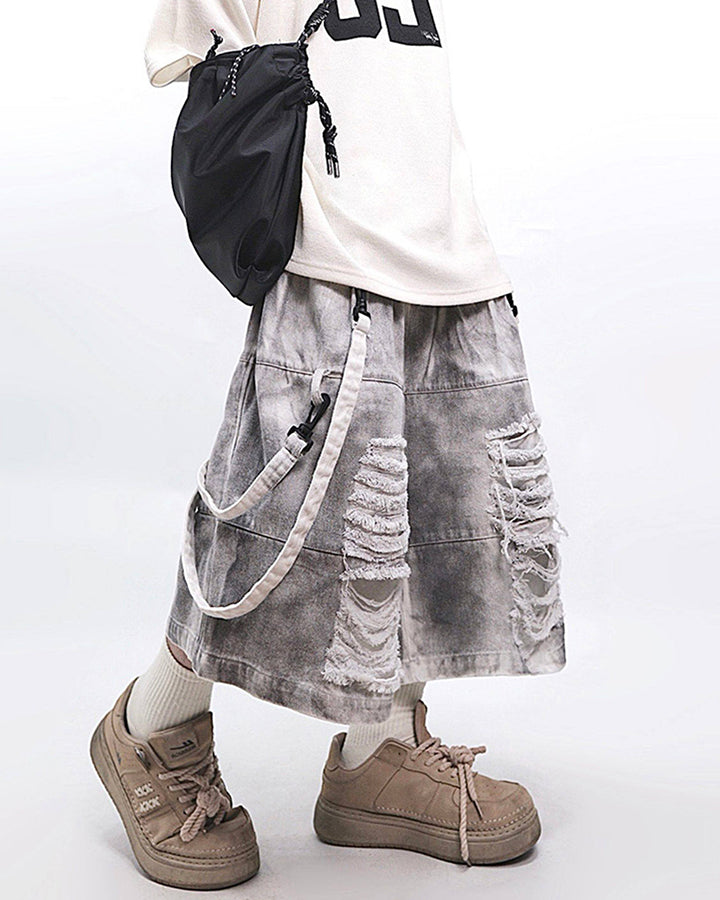 Vintage Distressed Loose Denim Cargo Shorts
