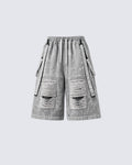 Vintage Distressed Loose Denim Cargo Shorts