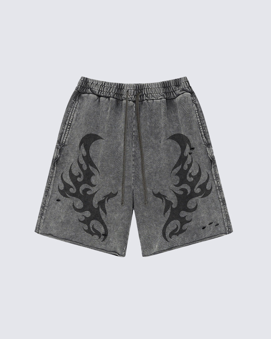 Tribal Print Grey Sweat Shorts
