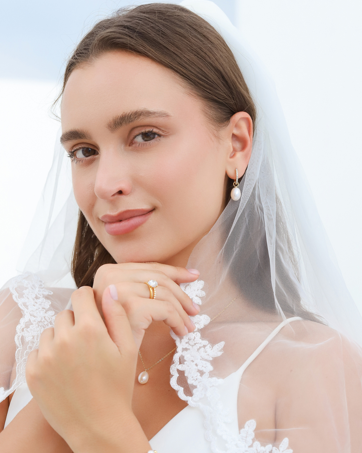 Pearl & Moissanite Bridal Jewellery Set in 18k Gold Vermeil