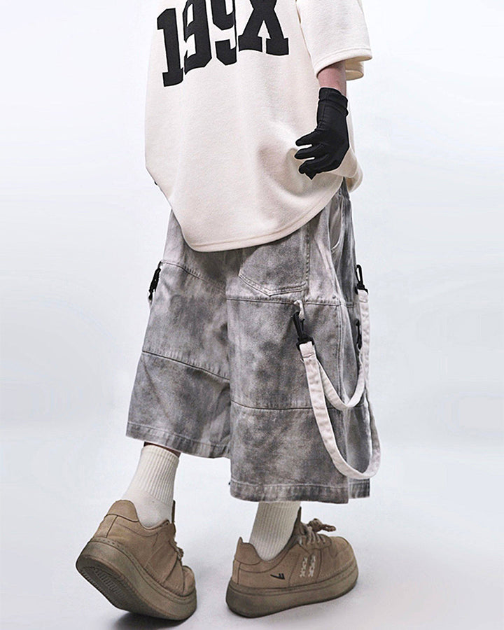 Vintage Distressed Loose Denim Cargo Shorts