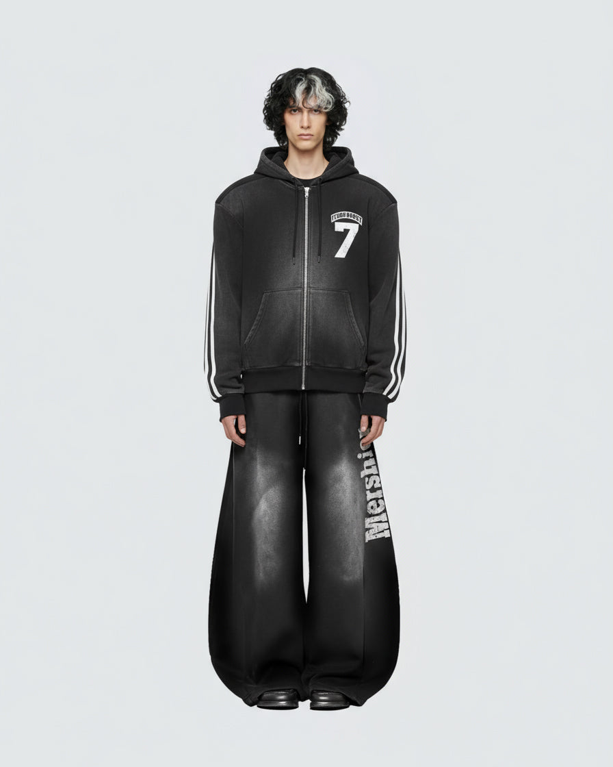 Vintage Loose Fit Distressed Wide-Leg Scimitar Sweatpants