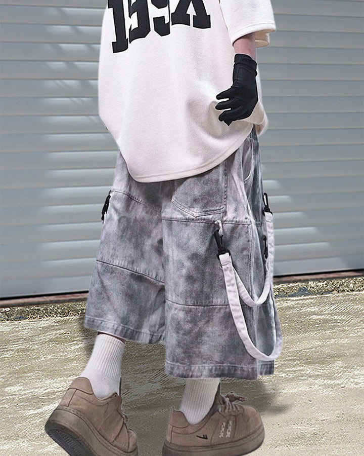 Vintage Distressed Loose Denim Cargo Shorts