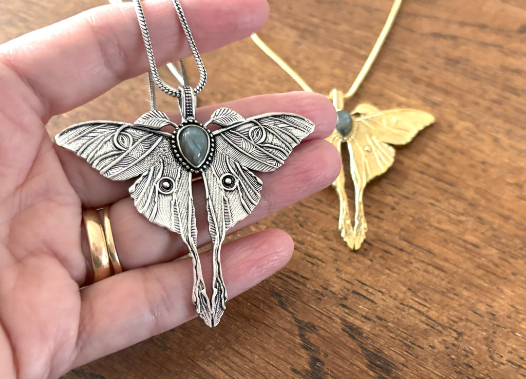 Gold/Silver Luna Moth Necklace – Nature-Inspired Boho Statement Pendant