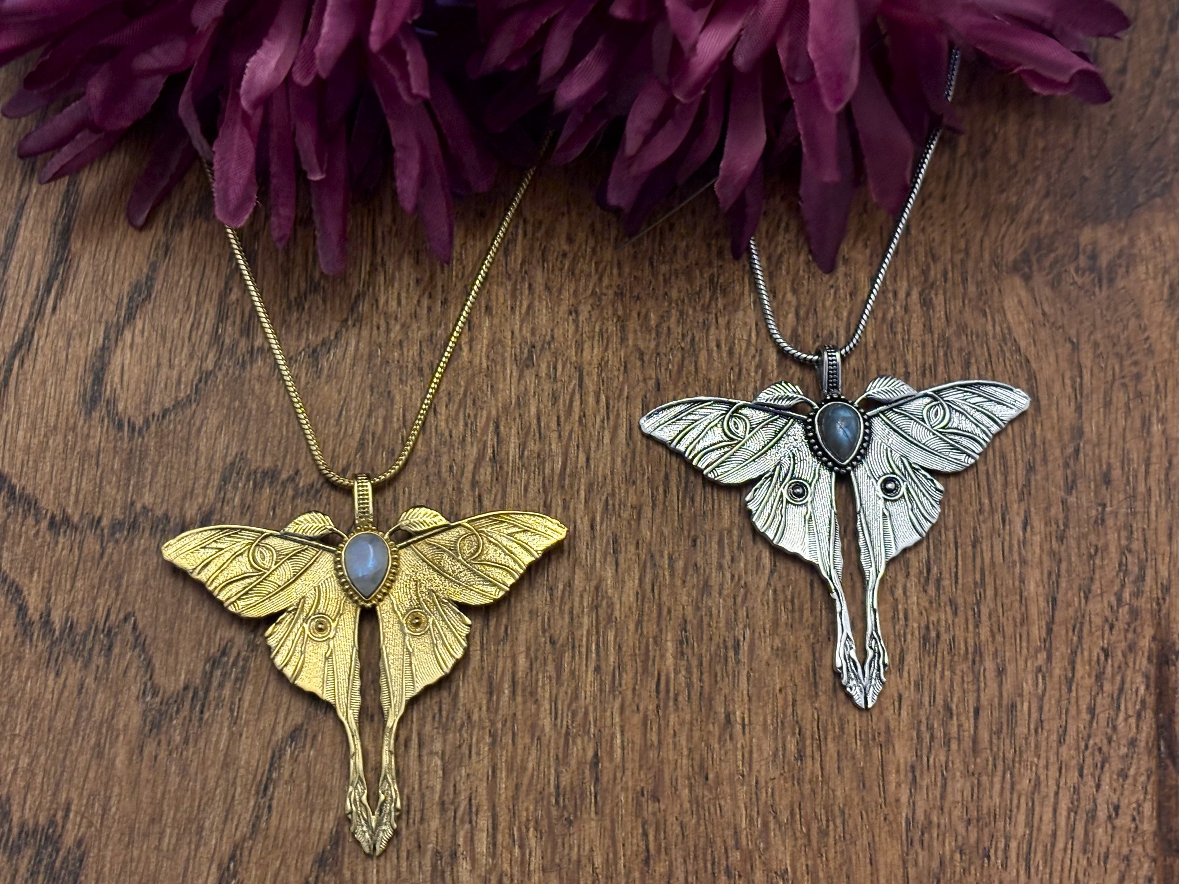Gold/Silver Luna Moth Necklace – Nature-Inspired Boho Statement Pendant