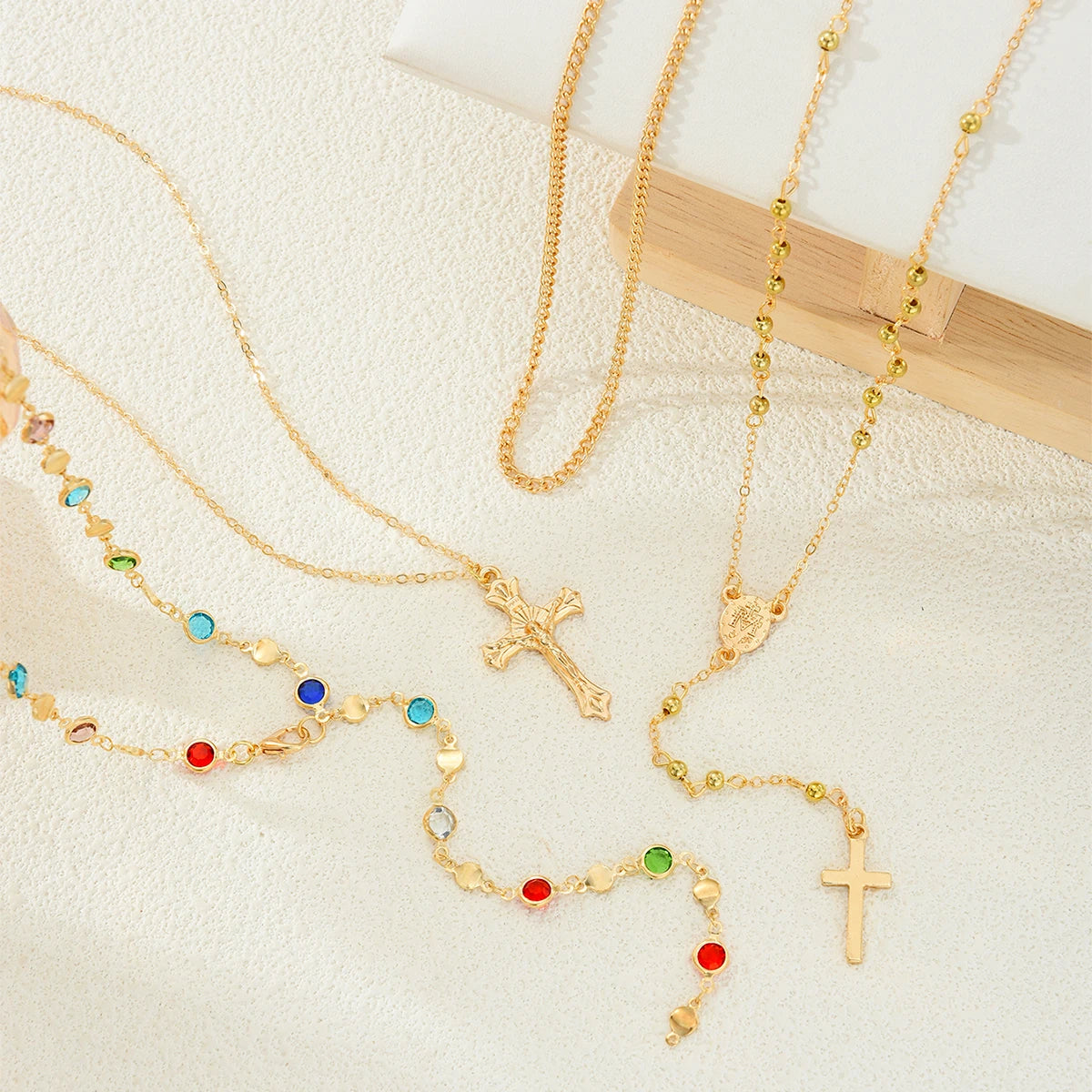 Luxury Rhinestone Cross Pendant Necklace Set for Women Vintage Simple