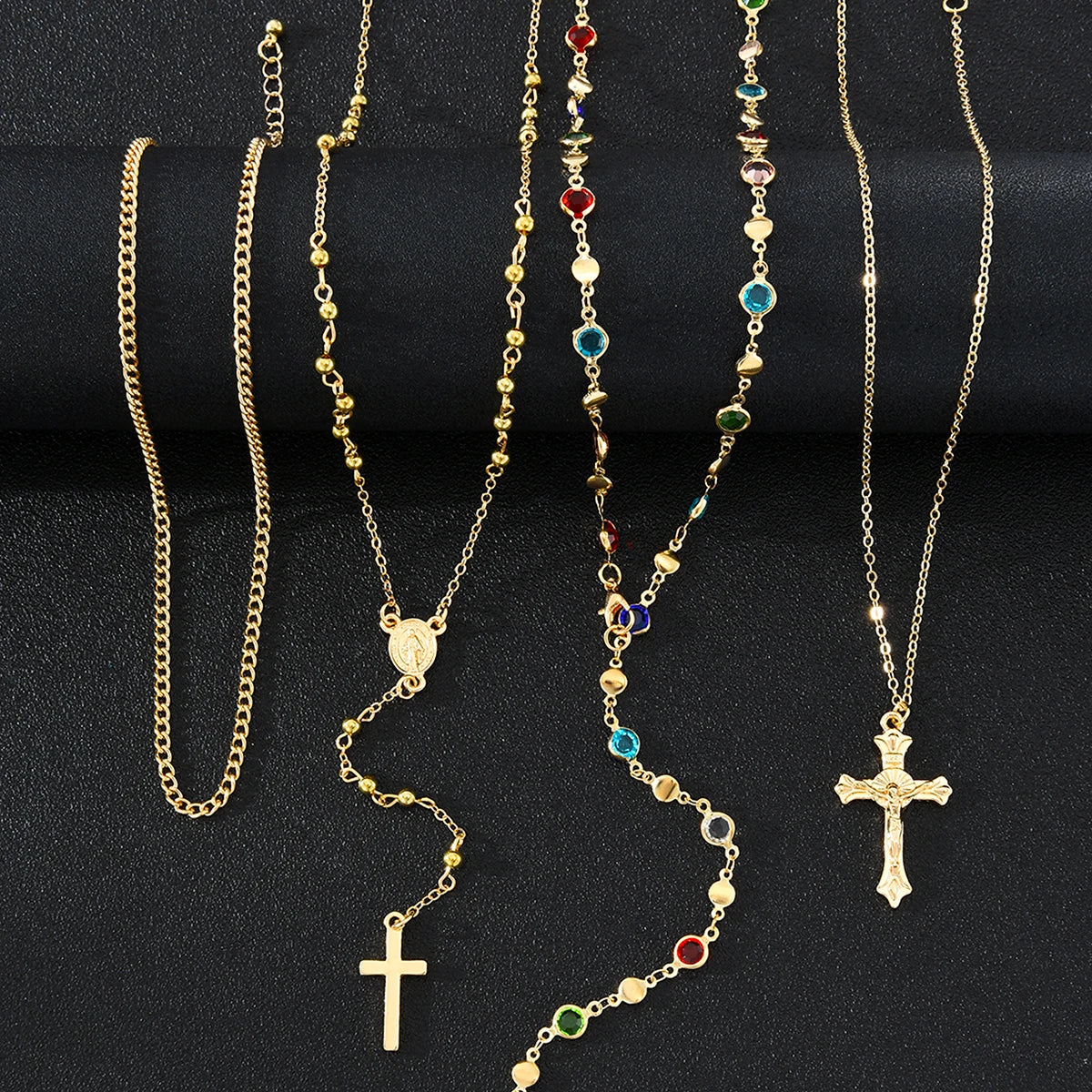Luxury Rhinestone Cross Pendant Necklace Set for Women Vintage Simple
