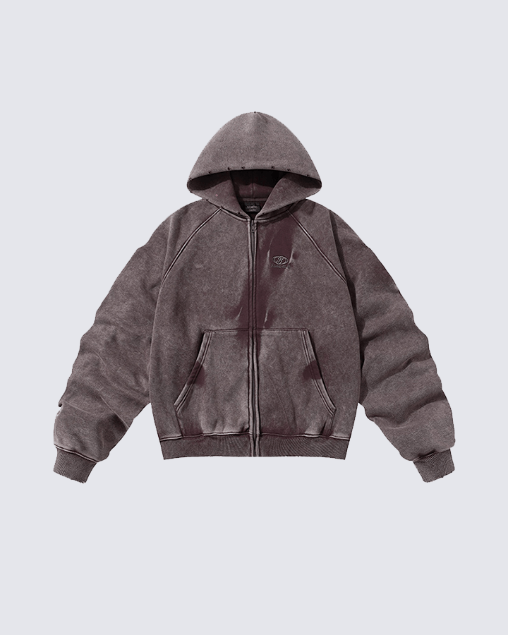 Vintage Washed Oversized Zip-Up Hoodie