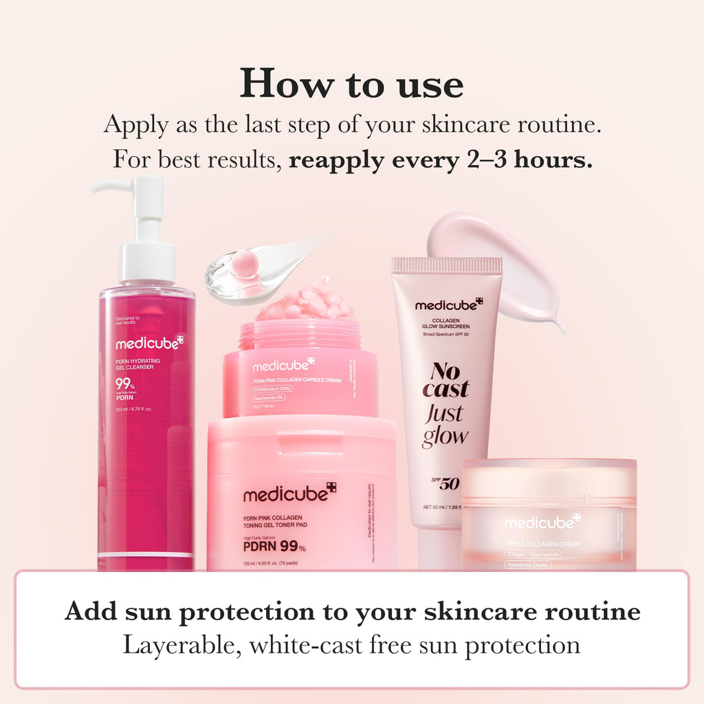 Medicube No Cast Just Glow Collagen Sunscreen SPF 50 | Lightweight, Hydrating, No White Cast